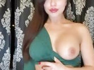 Cute babe with big tits and perfect face gets caught during striptease filming