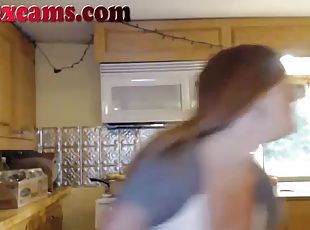 Hot teen couple fucking in the kitchen