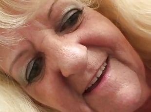 Old blonde mother-in-law rides his huge dick