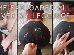 Cheating Wife in leggings got a mouthful of her neighbor's cock
