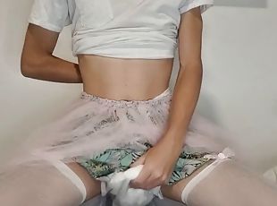 Sissy in diaper jerks off and cums