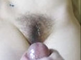 HE CUMS on MY HAIRY BUSH TWICE - sexy all natural milf gets cum sprayed across her chest and on bush