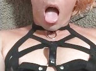 Sexy TS in Lingerie Self Facial Close Up