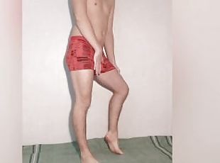 Young hot guy posing in underwear - red briefs - boxers