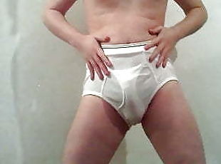 Slow dance and tease in full rise Stafford white briefs