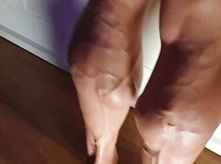 Big ripped FBB legs struting around flexing and viens popping INSANE CALVES