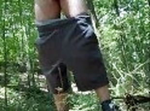 risky teen jerking off at the woods blows thick cumshot