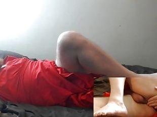 Stroking my cock hard in my nice red dress Kinky Submissive Fuckery in the best possible way oh yeah