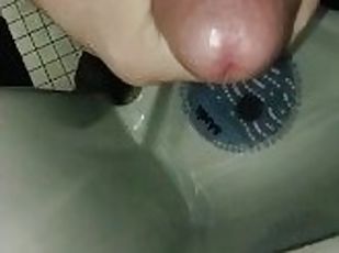 Quick work jerk and cum at urinal