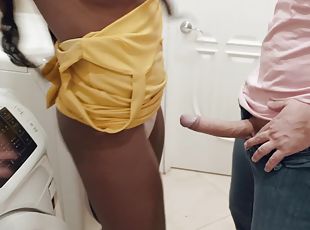 Nubian Vixen Sucks My Long Pale Boner In Laundry Room