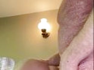 Stroking my big cock with a thick cum load