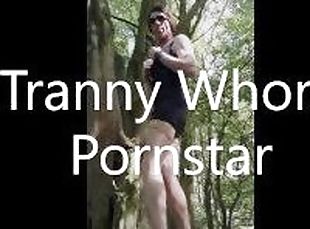 Anouk - Skinny Tranny Whore - Stuffing 1 meter long Hosed Dildo in her Ass Home and in Public Park