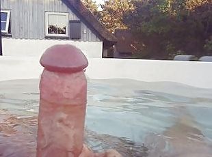 girlfriend's best friend knew about our videos and wanted to try - gave me a handjob in the pool