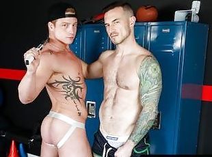Tatted Stud Rams Beefy Jock In Locker Room - Derek Kage, Logan Aarons - NextDoorStudios